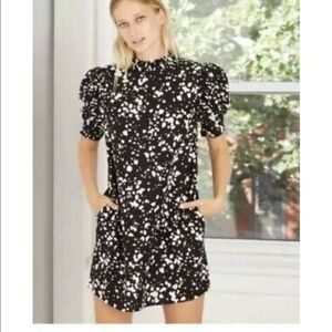 Who what Wear High Neck Puff Short Sleeve Black Speckled Spots size Small.